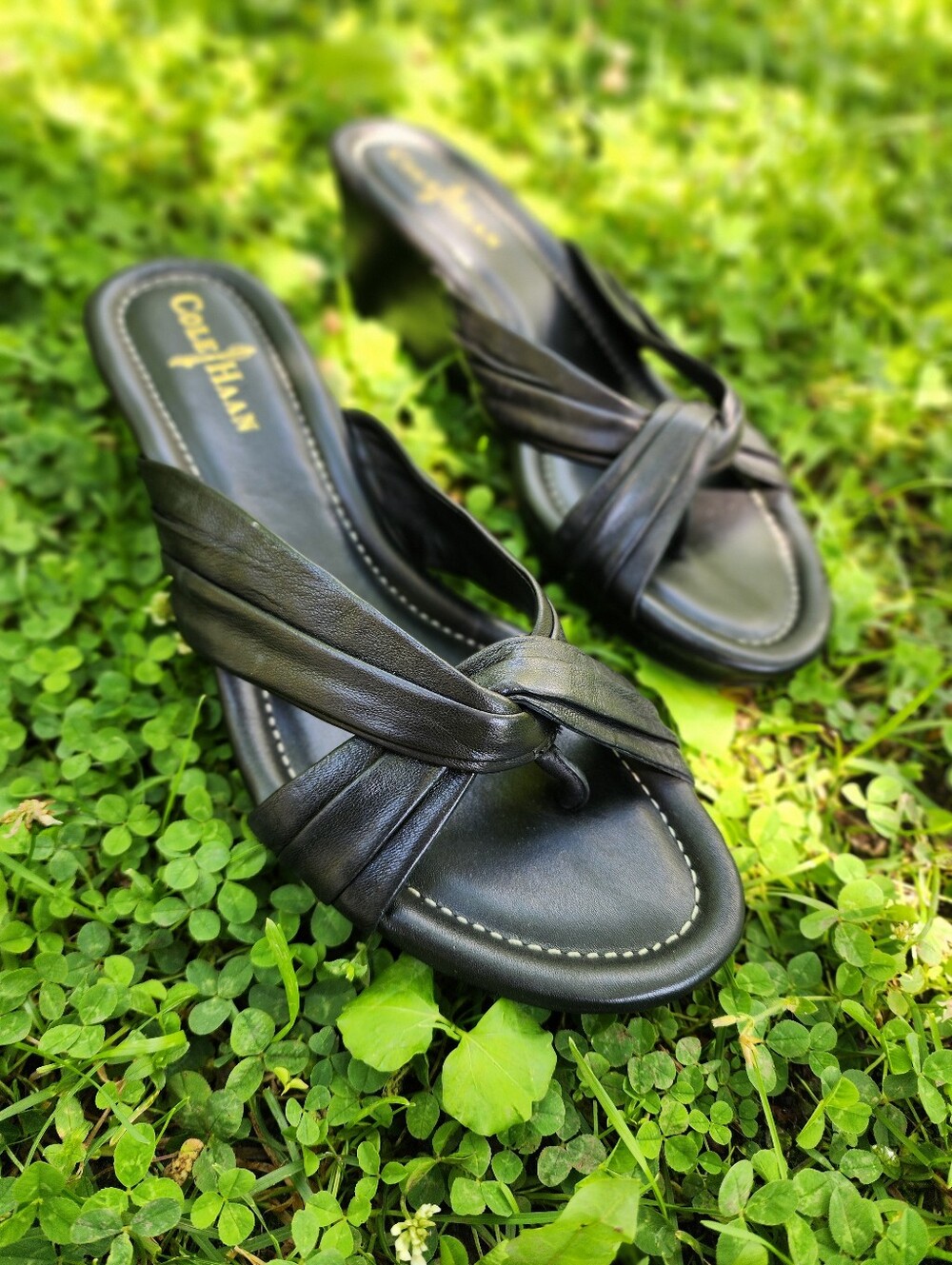 Sz 7 - 🆕️ Cole Haan Nike Air  Black Leather Knotted Slide Sandal